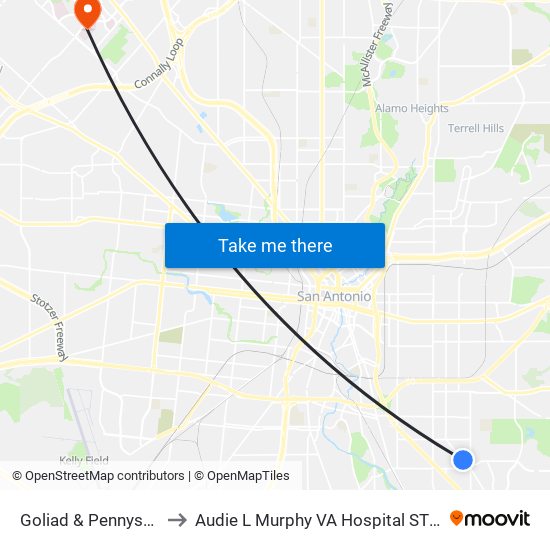 Goliad & Pennystone to Audie L Murphy VA Hospital STVHCS map