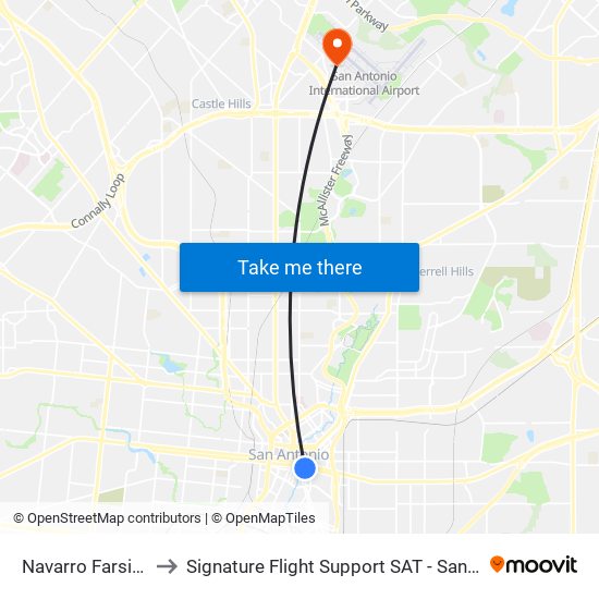 Navarro Farside Of Bridge to Signature Flight Support SAT - San Antonio Int'l Airport South map