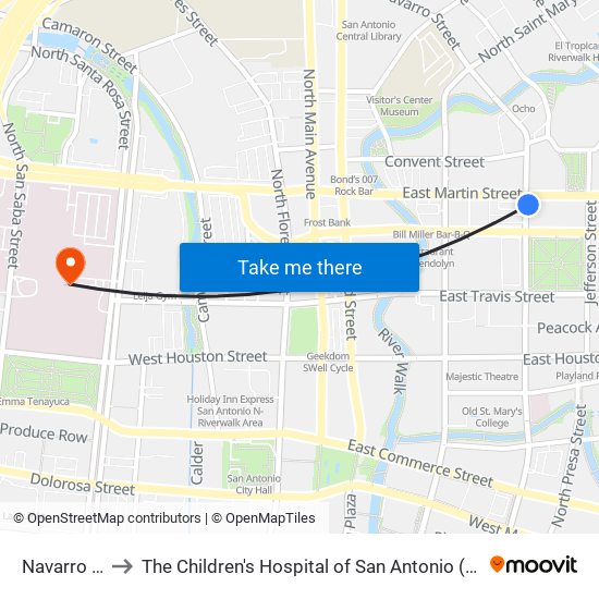 Navarro & Martin to The Children's Hospital of San Antonio (Christus Santa Rosa Children's) map