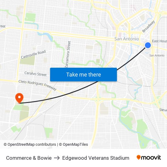 Commerce & Bowie to Edgewood Veterans Stadium map