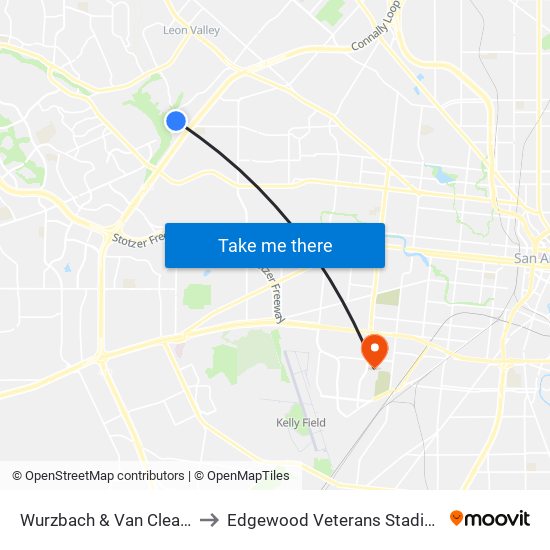 Wurzbach & Van Cleave to Edgewood Veterans Stadium map