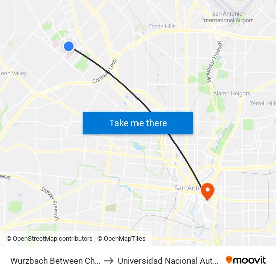 Wurzbach Between Chet Todd Pkwy & Medical Dr to Universidad Nacional Autonoma De Mexico (Unam) - Usa map