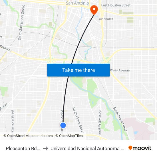 Pleasanton Rd. & Mayfield to Universidad Nacional Autonoma De Mexico (Unam) - Usa map