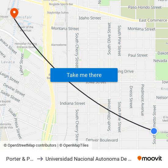 Porter & Palmetto to Universidad Nacional Autonoma De Mexico (Unam) - Usa map