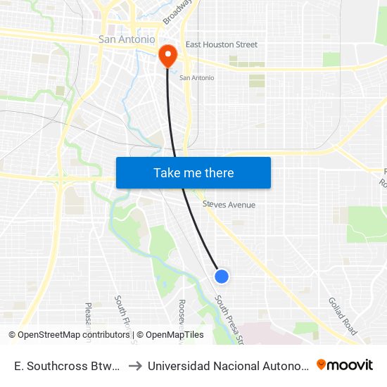 E. Southcross Btwn. Wilis & Merrimac to Universidad Nacional Autonoma De Mexico (Unam) - Usa map