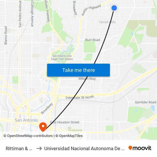 Rittiman & Vandiver to Universidad Nacional Autonoma De Mexico (Unam) - Usa map