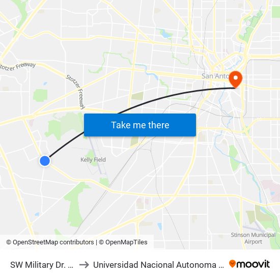 SW Military Dr. & Five Palms to Universidad Nacional Autonoma De Mexico (Unam) - Usa map