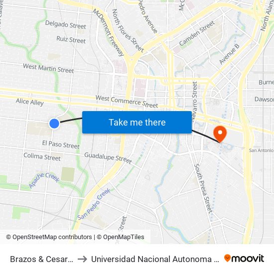 Brazos & Cesar Chavez Blvd to Universidad Nacional Autonoma De Mexico (Unam) - Usa map