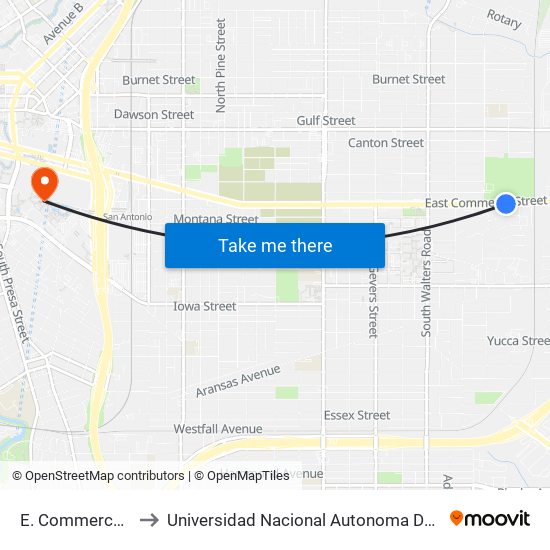 E. Commerce & Rosary to Universidad Nacional Autonoma De Mexico (Unam) - Usa map