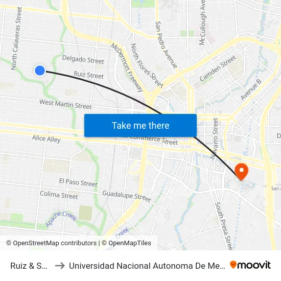 Ruiz & Sabinas to Universidad Nacional Autonoma De Mexico (Unam) - Usa map