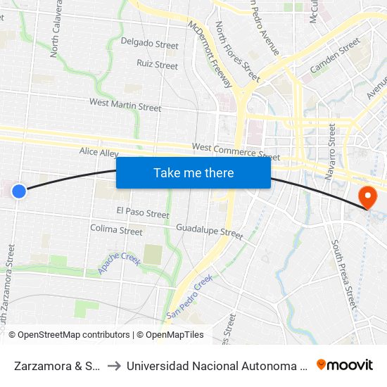 Zarzamora & San Fernando to Universidad Nacional Autonoma De Mexico (Unam) - Usa map