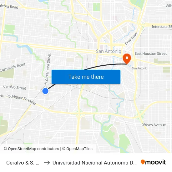 Ceralvo & S. Zarzamora to Universidad Nacional Autonoma De Mexico (Unam) - Usa map