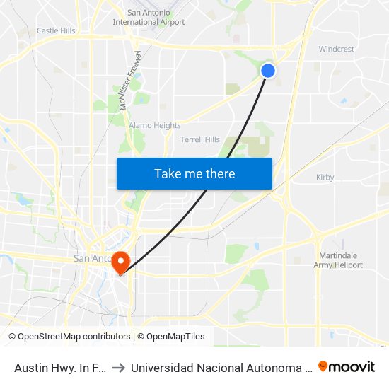 Austin Hwy. In Front Of 2233 to Universidad Nacional Autonoma De Mexico (Unam) - Usa map