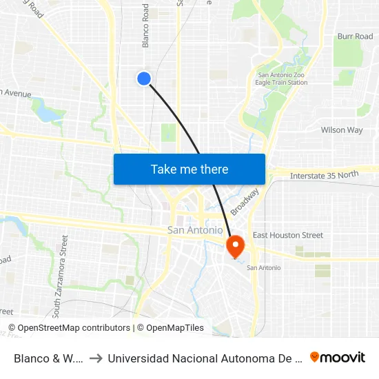 Blanco & W. Summit to Universidad Nacional Autonoma De Mexico (Unam) - Usa map