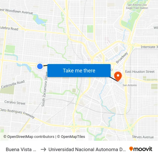 Buena Vista & Hamilton to Universidad Nacional Autonoma De Mexico (Unam) - Usa map