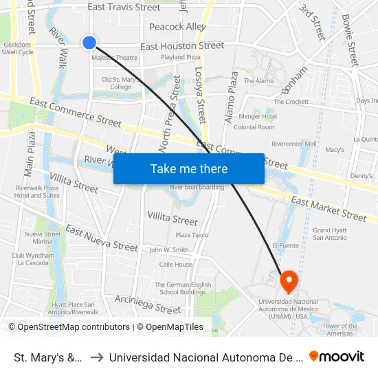 St. Mary's & Houston to Universidad Nacional Autonoma De Mexico (Unam) - Usa map