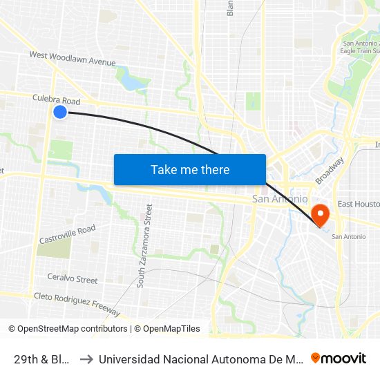 29th & Blueridge to Universidad Nacional Autonoma De Mexico (Unam) - Usa map