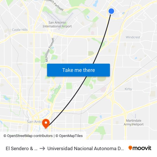 El Sendero & Pesquera to Universidad Nacional Autonoma De Mexico (Unam) - Usa map