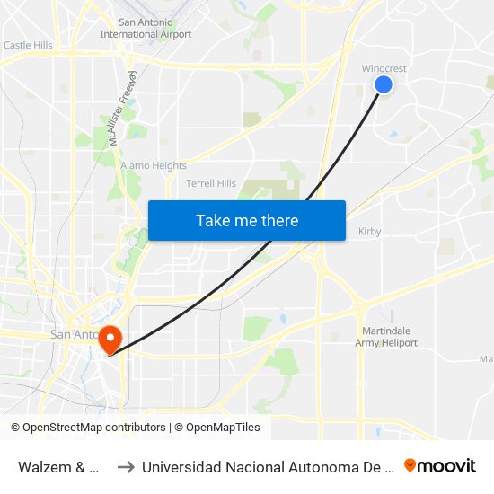 Walzem & Midcrown to Universidad Nacional Autonoma De Mexico (Unam) - Usa map