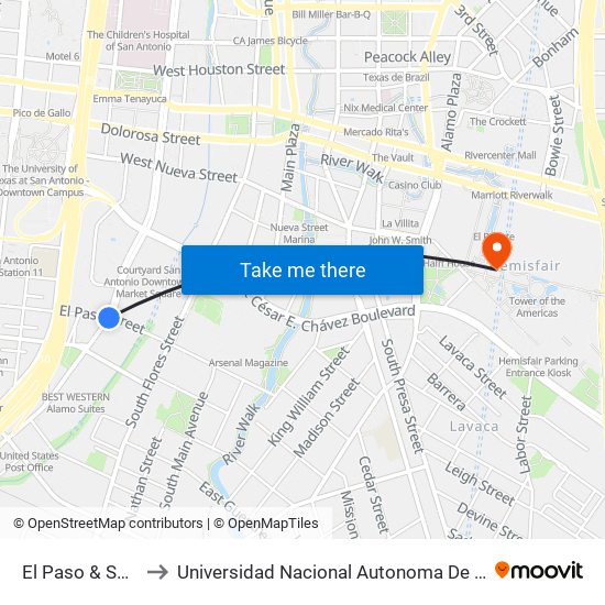 El Paso & Santa Rosa to Universidad Nacional Autonoma De Mexico (Unam) - Usa map