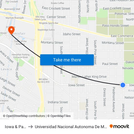 Iowa & Palmetto to Universidad Nacional Autonoma De Mexico (Unam) - Usa map