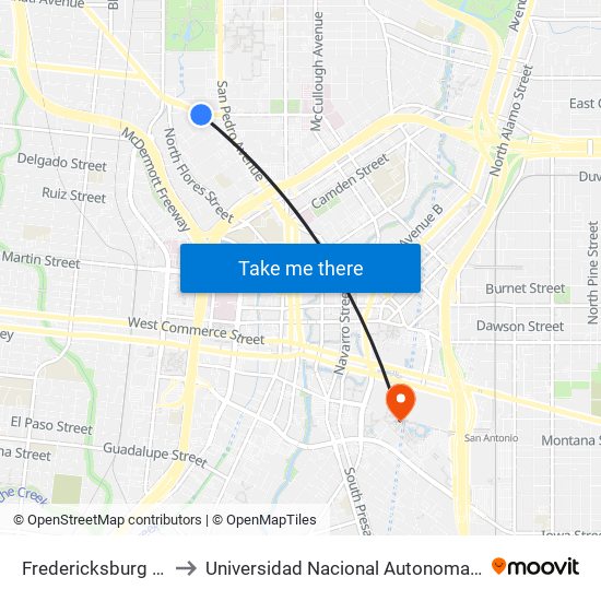 Fredericksburg Rd. & Cypress to Universidad Nacional Autonoma De Mexico (Unam) - Usa map