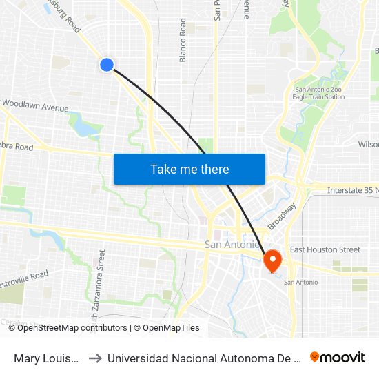 Mary Louise Station to Universidad Nacional Autonoma De Mexico (Unam) - Usa map