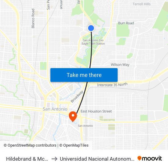 Hildebrand & Mcallister Freeway to Universidad Nacional Autonoma De Mexico (Unam) - Usa map