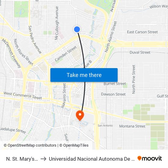 N. St. Mary's & Euclid to Universidad Nacional Autonoma De Mexico (Unam) - Usa map