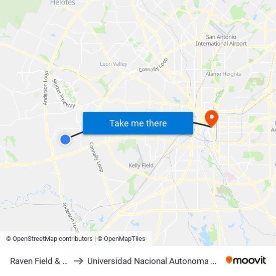 Raven Field & Fisher Field to Universidad Nacional Autonoma De Mexico (Unam) - Usa map