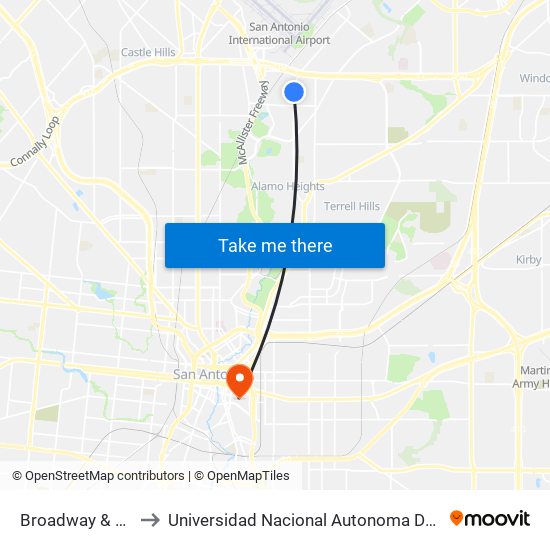 Broadway & Ridgecrest to Universidad Nacional Autonoma De Mexico (Unam) - Usa map