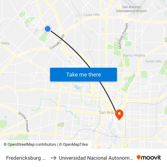 Fredericksburg Rd. & Donore Pl. to Universidad Nacional Autonoma De Mexico (Unam) - Usa map