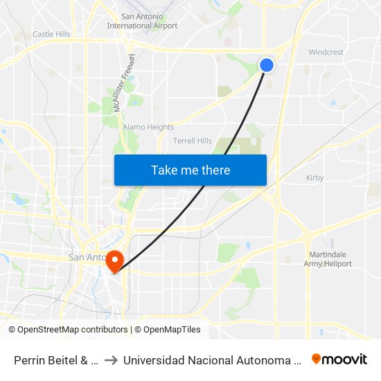 Perrin Beitel & Austin Hwy. to Universidad Nacional Autonoma De Mexico (Unam) - Usa map