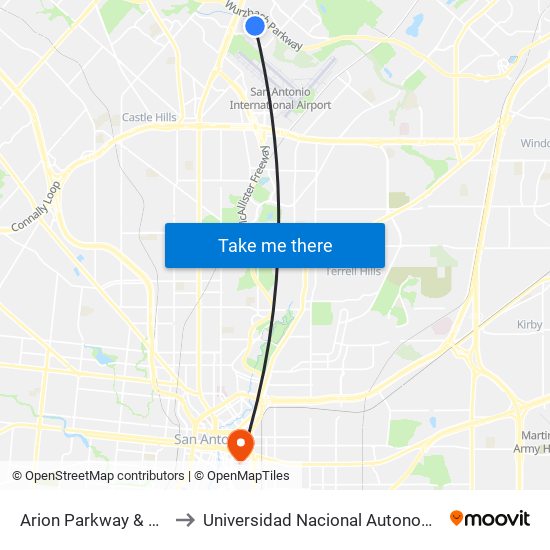 Arion Parkway & Coker Loop North to Universidad Nacional Autonoma De Mexico (Unam) - Usa map