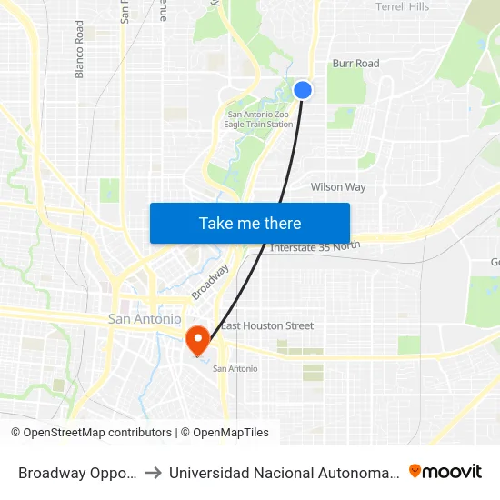 Broadway Opposite Thorman to Universidad Nacional Autonoma De Mexico (Unam) - Usa map