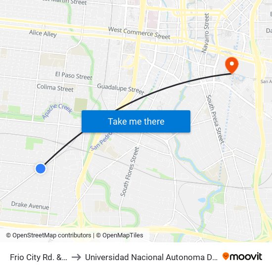 Frio City Rd. & Pendleton to Universidad Nacional Autonoma De Mexico (Unam) - Usa map