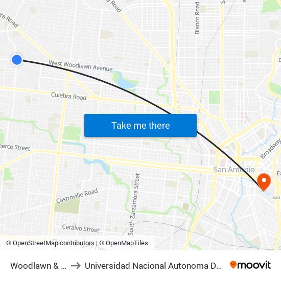Woodlawn & N.W. 36th to Universidad Nacional Autonoma De Mexico (Unam) - Usa map