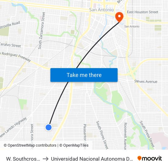 W. Southcross & Huron to Universidad Nacional Autonoma De Mexico (Unam) - Usa map