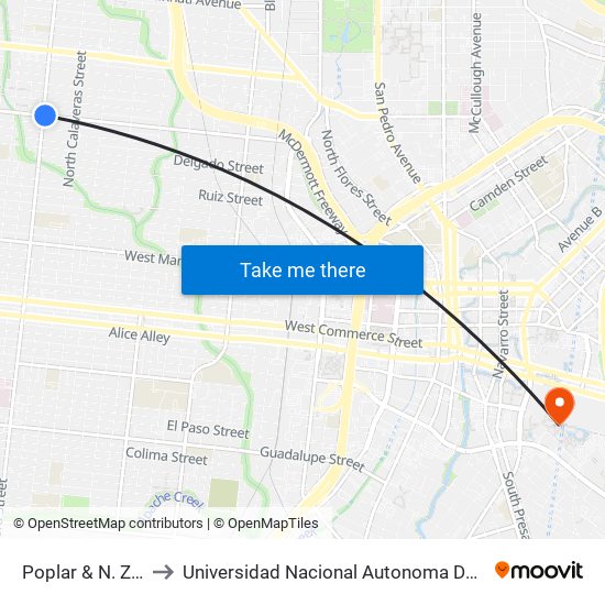 Poplar & N. Zarzamora to Universidad Nacional Autonoma De Mexico (Unam) - Usa map