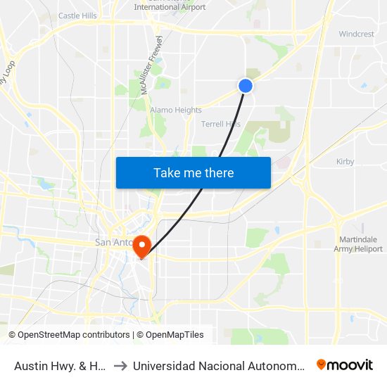Austin Hwy. & Harry Wurzbach to Universidad Nacional Autonoma De Mexico (Unam) - Usa map
