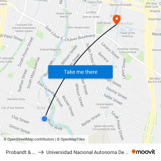 Probandt & Cevallos to Universidad Nacional Autonoma De Mexico (Unam) - Usa map