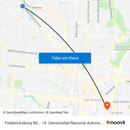Fredericksburg Rd. Opposite Altgelt to Universidad Nacional Autonoma De Mexico (Unam) - Usa map