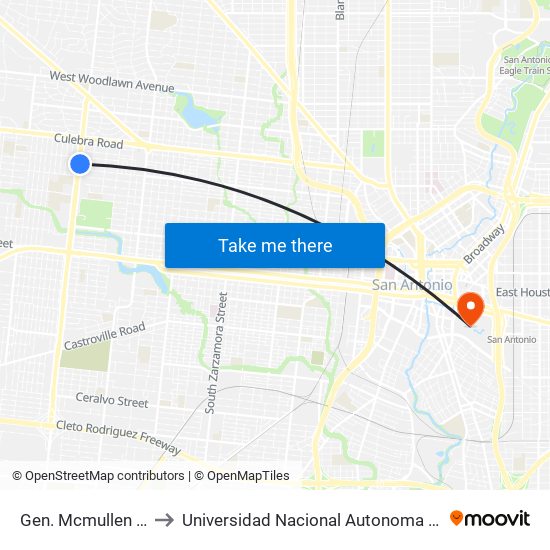 Gen. Mcmullen & Menchaca to Universidad Nacional Autonoma De Mexico (Unam) - Usa map