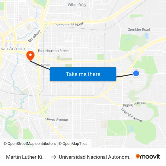 Martin Luther King Opposite Wh to Universidad Nacional Autonoma De Mexico (Unam) - Usa map