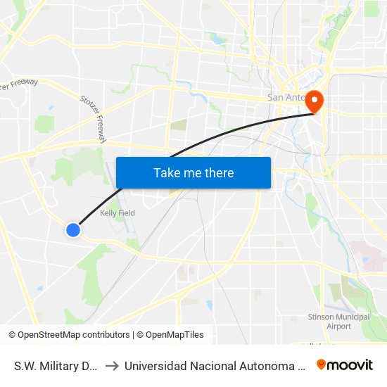 S.W. Military Dr. & Rustleaf to Universidad Nacional Autonoma De Mexico (Unam) - Usa map