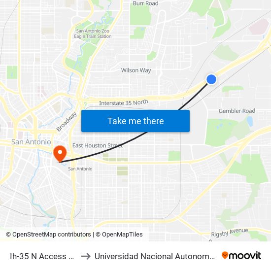 Ih-35 N Access Rd. & Copeland to Universidad Nacional Autonoma De Mexico (Unam) - Usa map