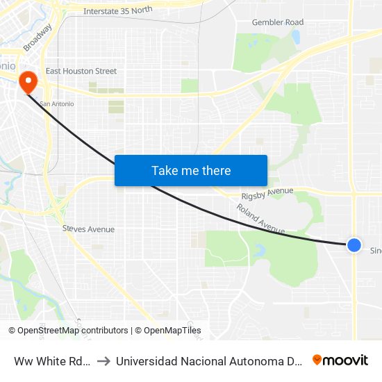 Ww White Rd & Sinclair to Universidad Nacional Autonoma De Mexico (Unam) - Usa map