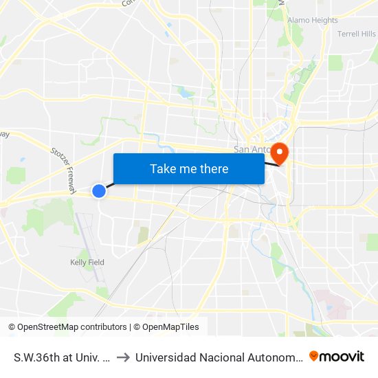 S.W.36th at Univ. Health Clin-S.W. to Universidad Nacional Autonoma De Mexico (Unam) - Usa map
