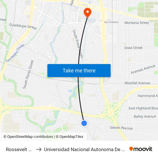 Roosevelt & Steves to Universidad Nacional Autonoma De Mexico (Unam) - Usa map