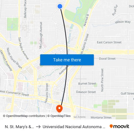 N. St. Mary's & Woodlawn to Universidad Nacional Autonoma De Mexico (Unam) - Usa map